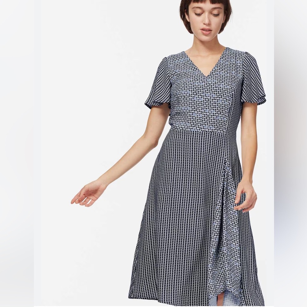 Brora Ink Graphic Print  patchwork Dress Size UK 12 US 8 Asymmetric V Neck